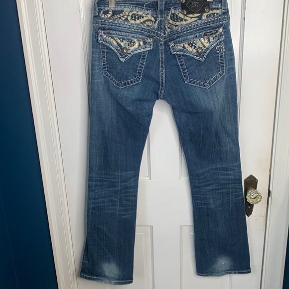 Miss Me Buckle Easy Boot Cut Stretch Bling Pocket Distressed Jeans W-860 Sz 28 - Picture 6 of 13